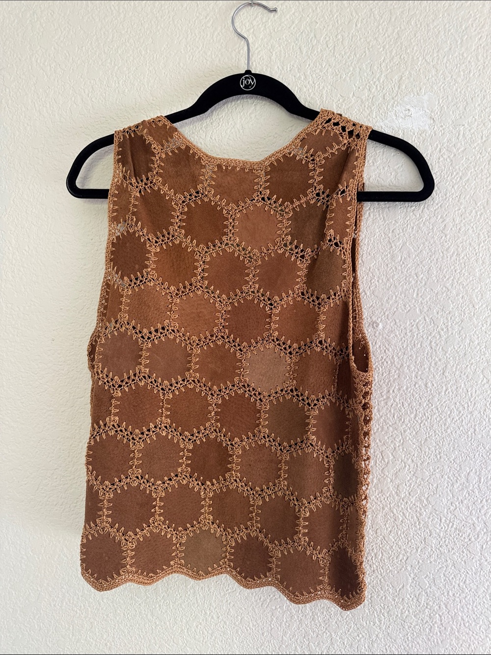 Vintage crochet suede leather vest - Picture 3 of 5